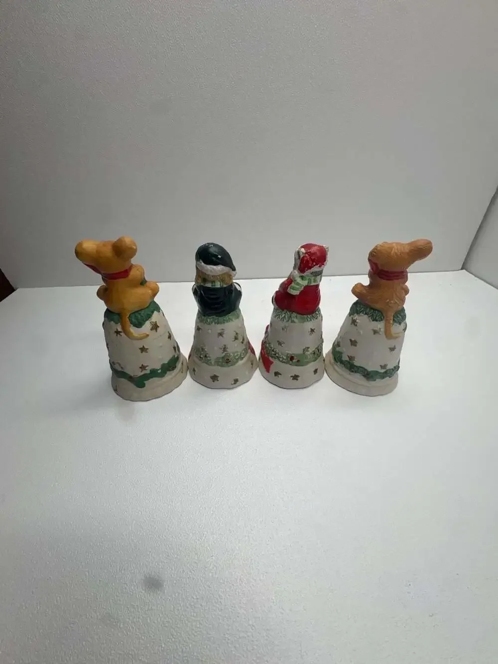 Set of 4 Vintage Christmas Animal Ceramic Decorative Figurines Bells